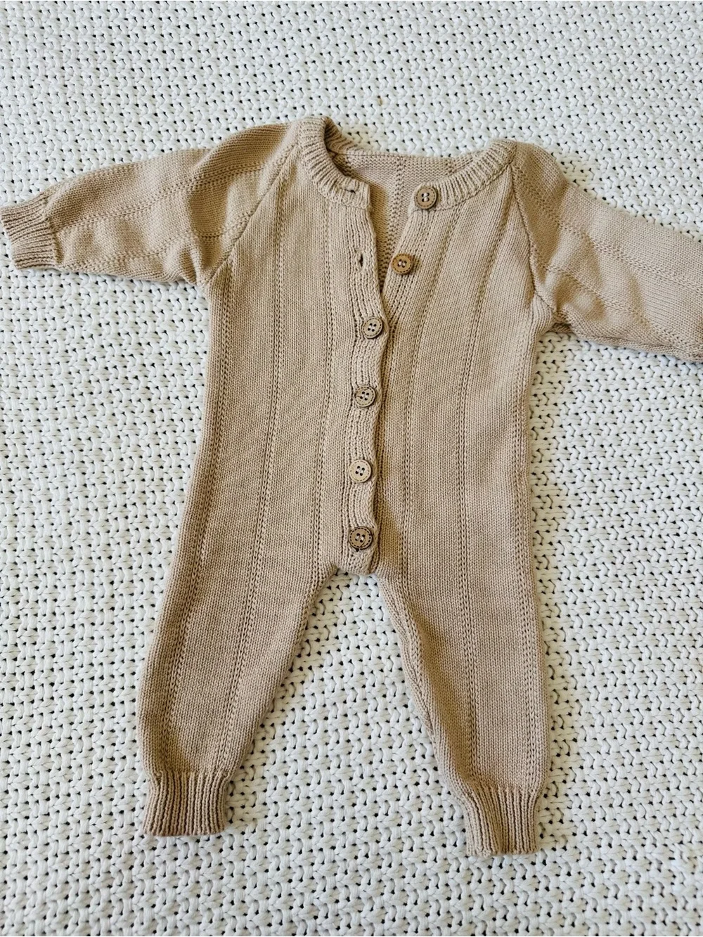 Cozy Knit Button-Front One-Piece in Light Brown